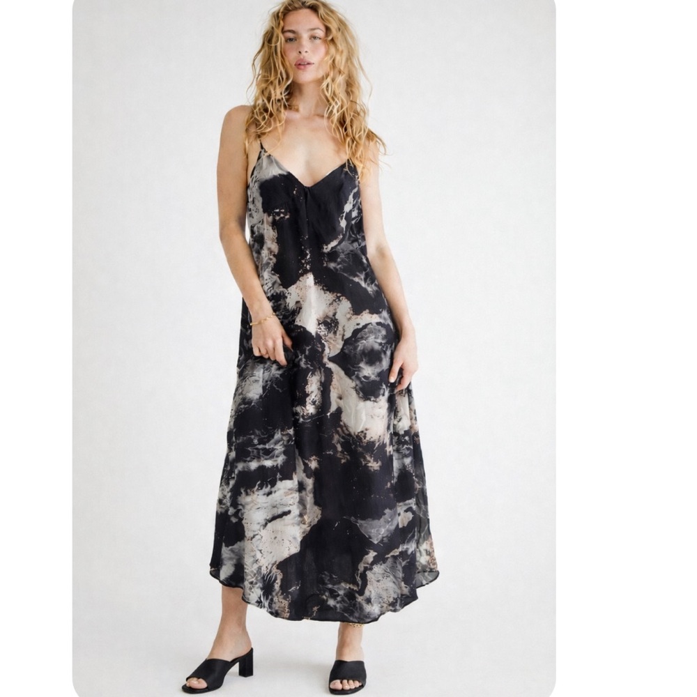 Anthropologie Black and Cream Marble Slip Dress